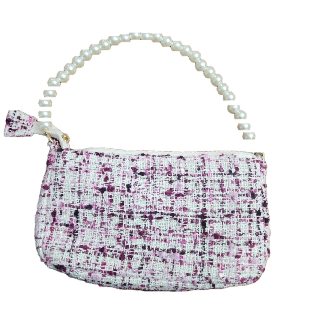 3/$25 Like new‎ CREWCUTS Mini Tweed pink and purple purse with pearl handles